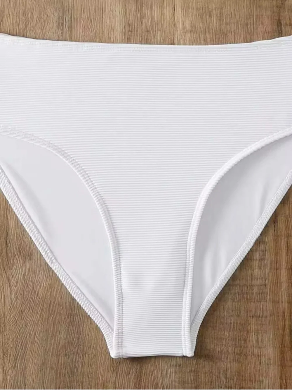 White One-Shoulder Asymmetric Bikini with Gold Ring Accents - Picture 8 of 11
